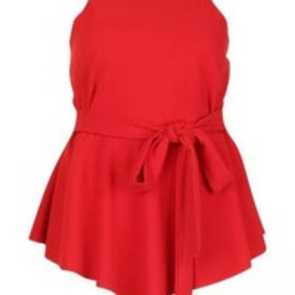 BOOHOO PLUS CREPE TIE FRONT ASYMMETRIC TOP - Picture 3 of 6